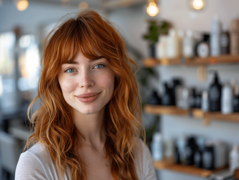 Coupe de cheveux mi-longue avec frange élégante et moderne