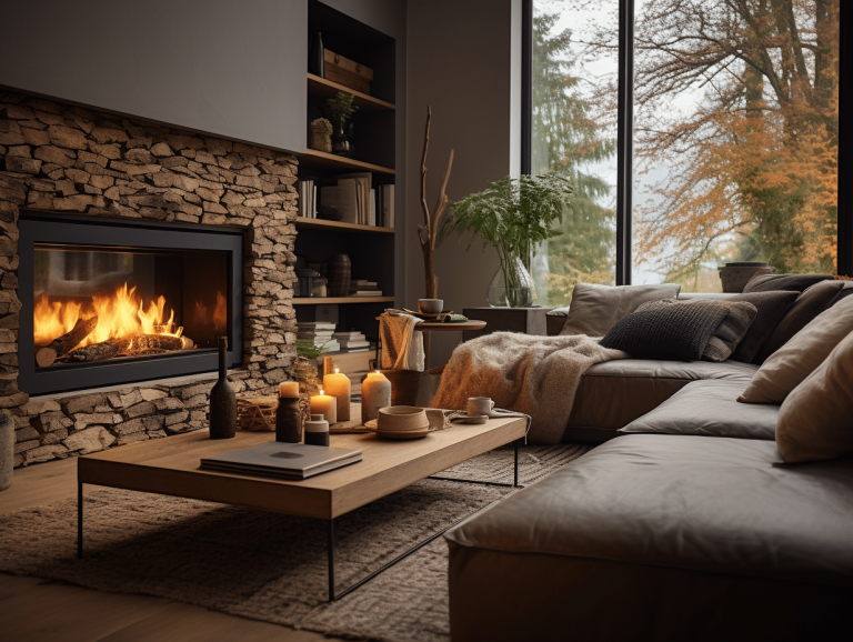 Poêle à gaz moderne apportant chaleur et style à un intérieur cosy