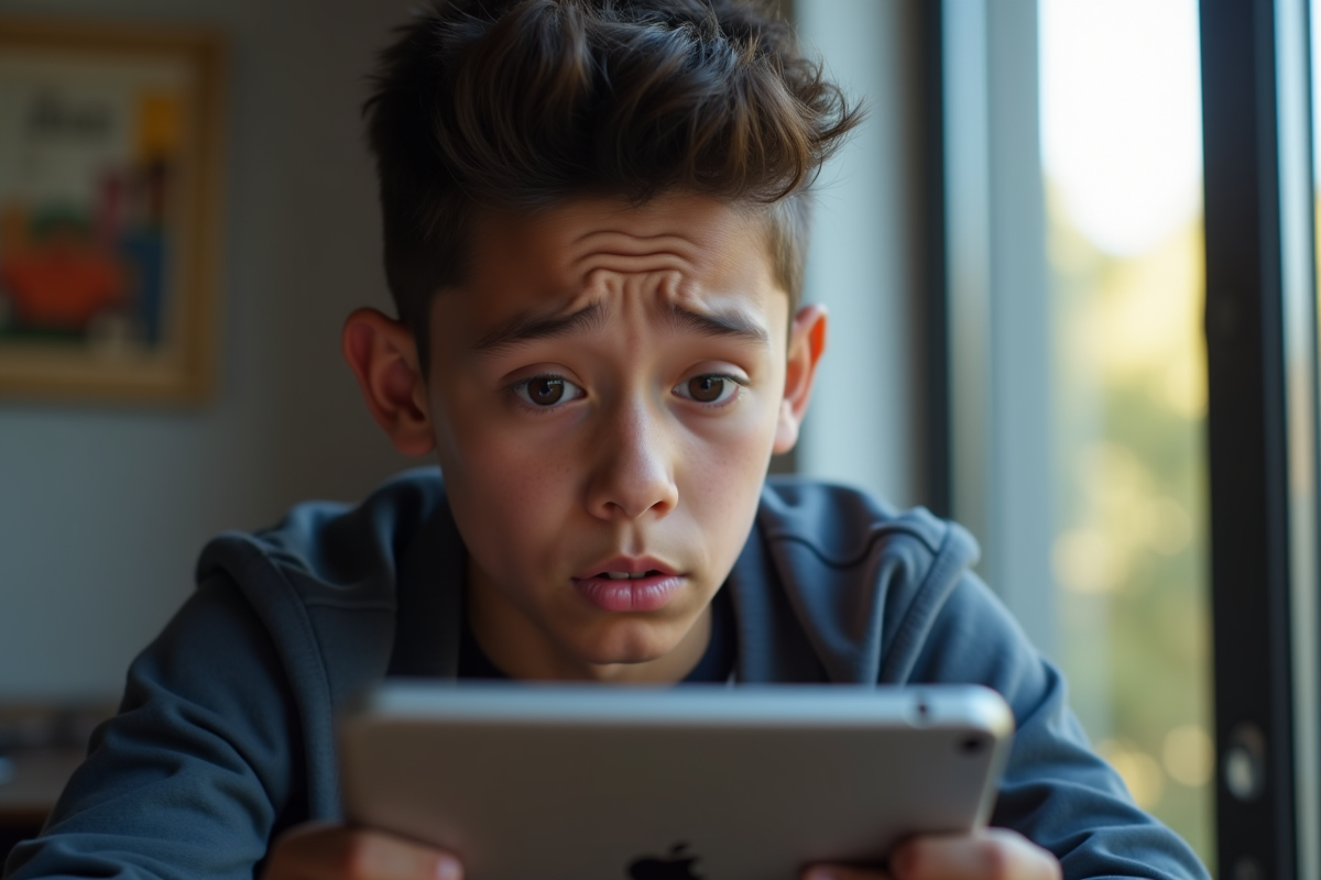 Adolescent regardant une tablette avec erreur 429 roblox en lumière naturelle