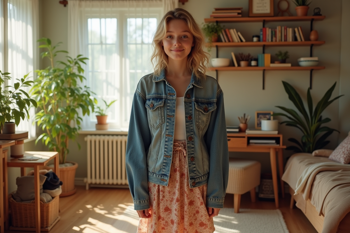 Adolescent nonbinaire dans sa chambre ensoleillee