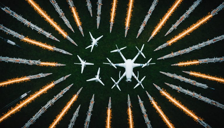 Spectacle de drones illuminant le ciel nocturne avec des motifs colorés