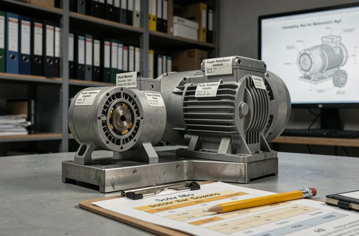 Comparaison côte à côte d'un moteur synchrone et d'un moteur asynchrone avec fiches techniques pour le dimensionnement