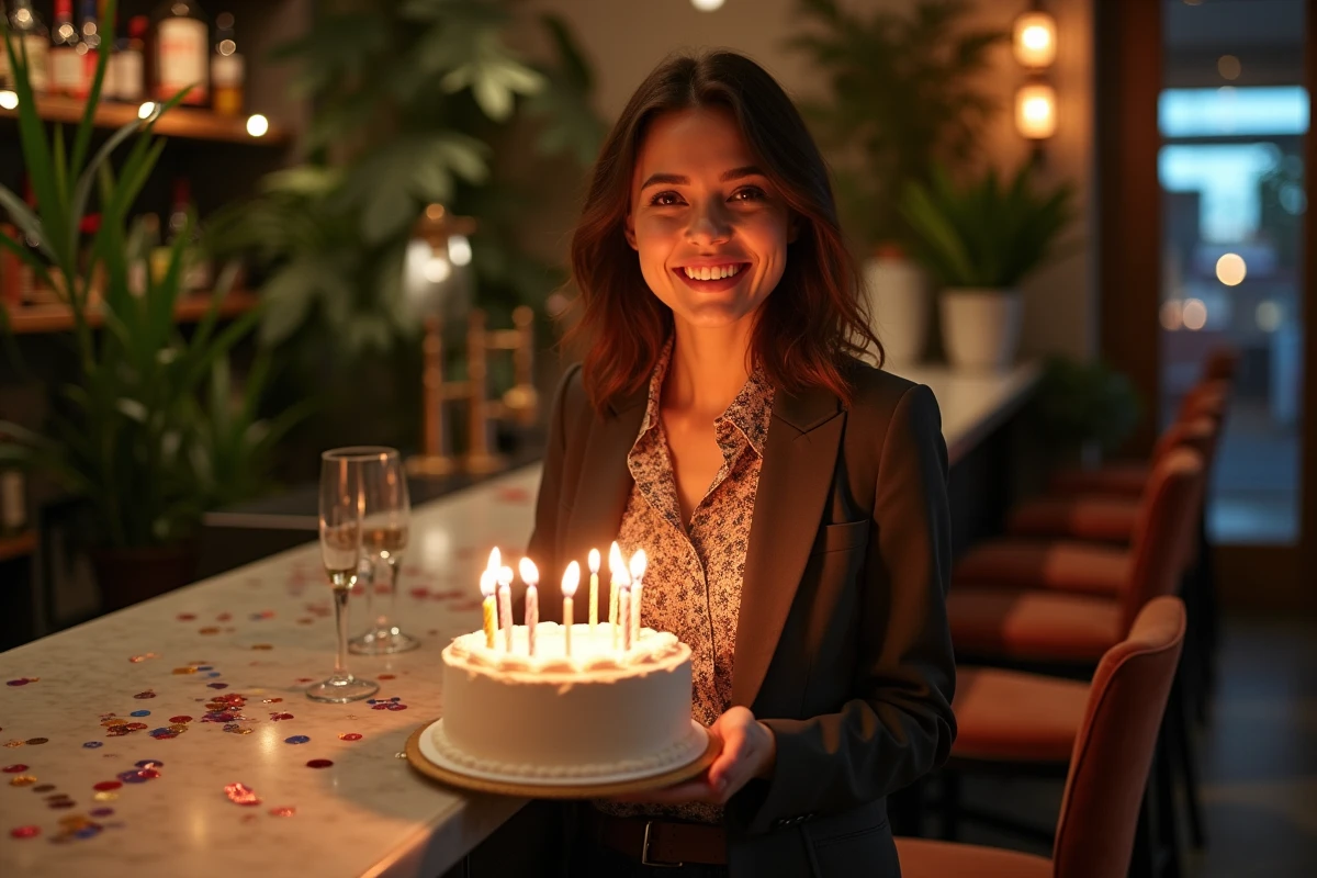 Femme souriante avec gâteau d