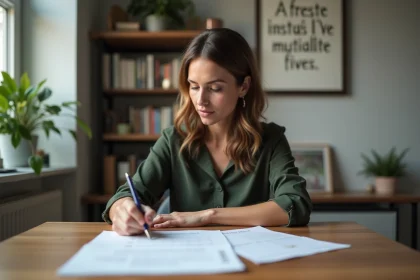 Femme en bureau lisant le test Archange dans un cadre cosy