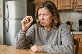 Femme examinant une pièce de 2 euros rare à la maison pour vérifier son authenticité