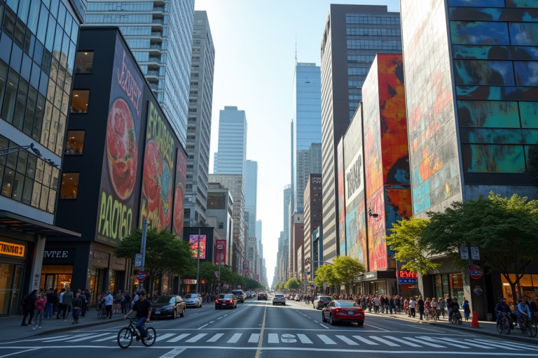 Vue d'une zone urbaine dynamique avec ses infrastructures et sa population active