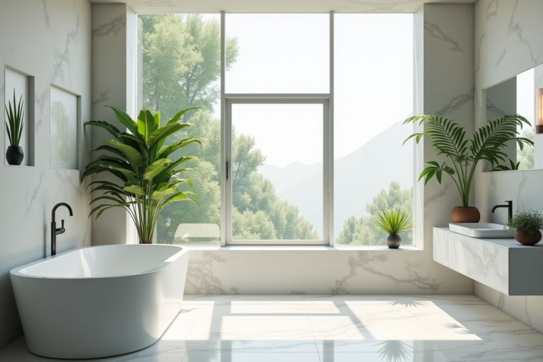Baignoire moderne intégrée dans une salle de bain élégante et spacieuse