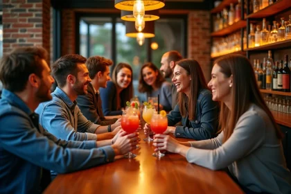 Groupe d'amis trinquant avec cocktails à Lille