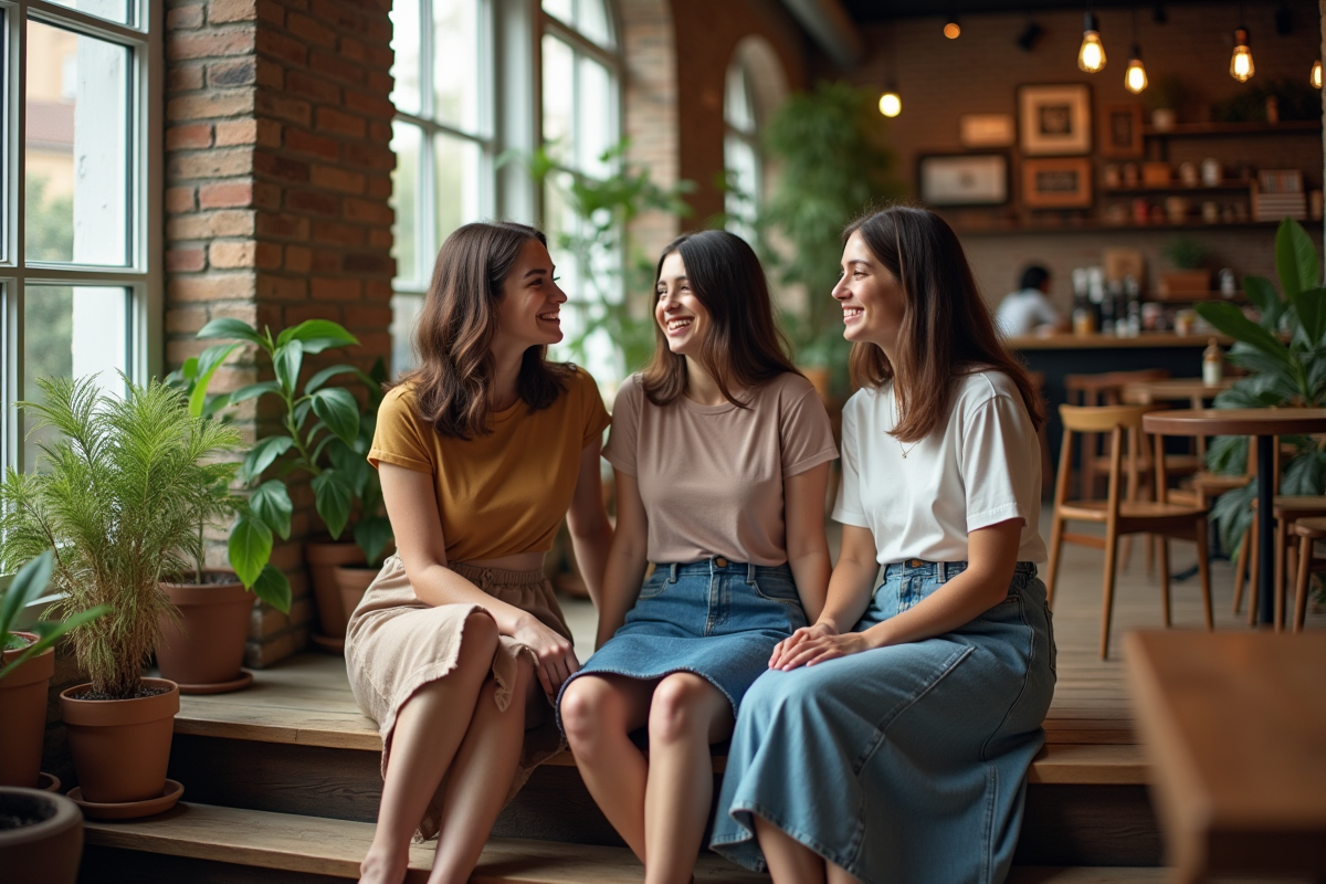 Groupe d amis nonbinaires dans un café en discussion