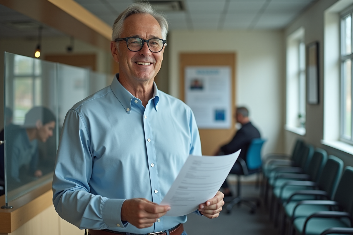 Homme remettant un formulaire dans un bureau administratif