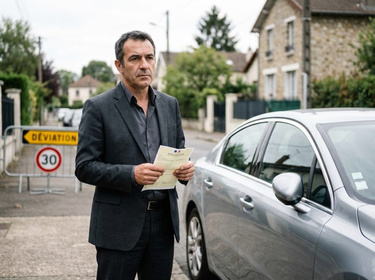 Homme d'affaires avec contravention devant voiture