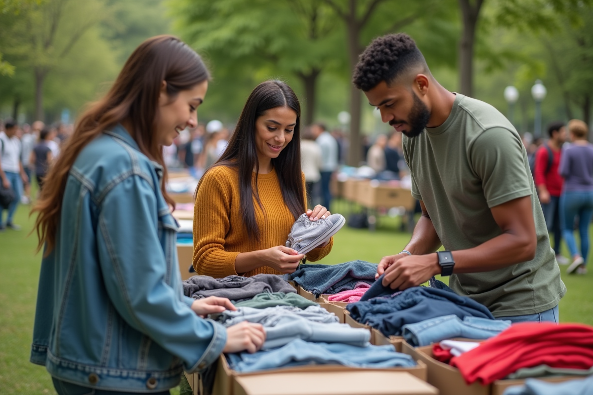 Jeunes triant des vêtements lors d