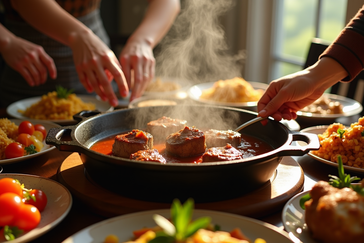 Groupe partageant une carbonade flamande en famille
