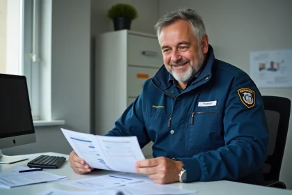 Technicien municipal homme au bureau examine des documents