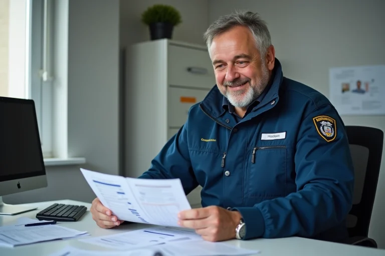 Technicien municipal homme au bureau examine des documents
