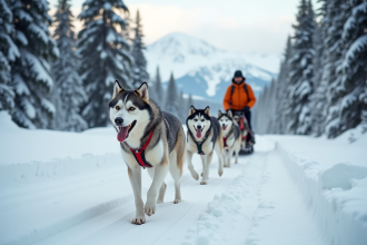 Équipe de huskies en action dans la neige à SerreChevalier