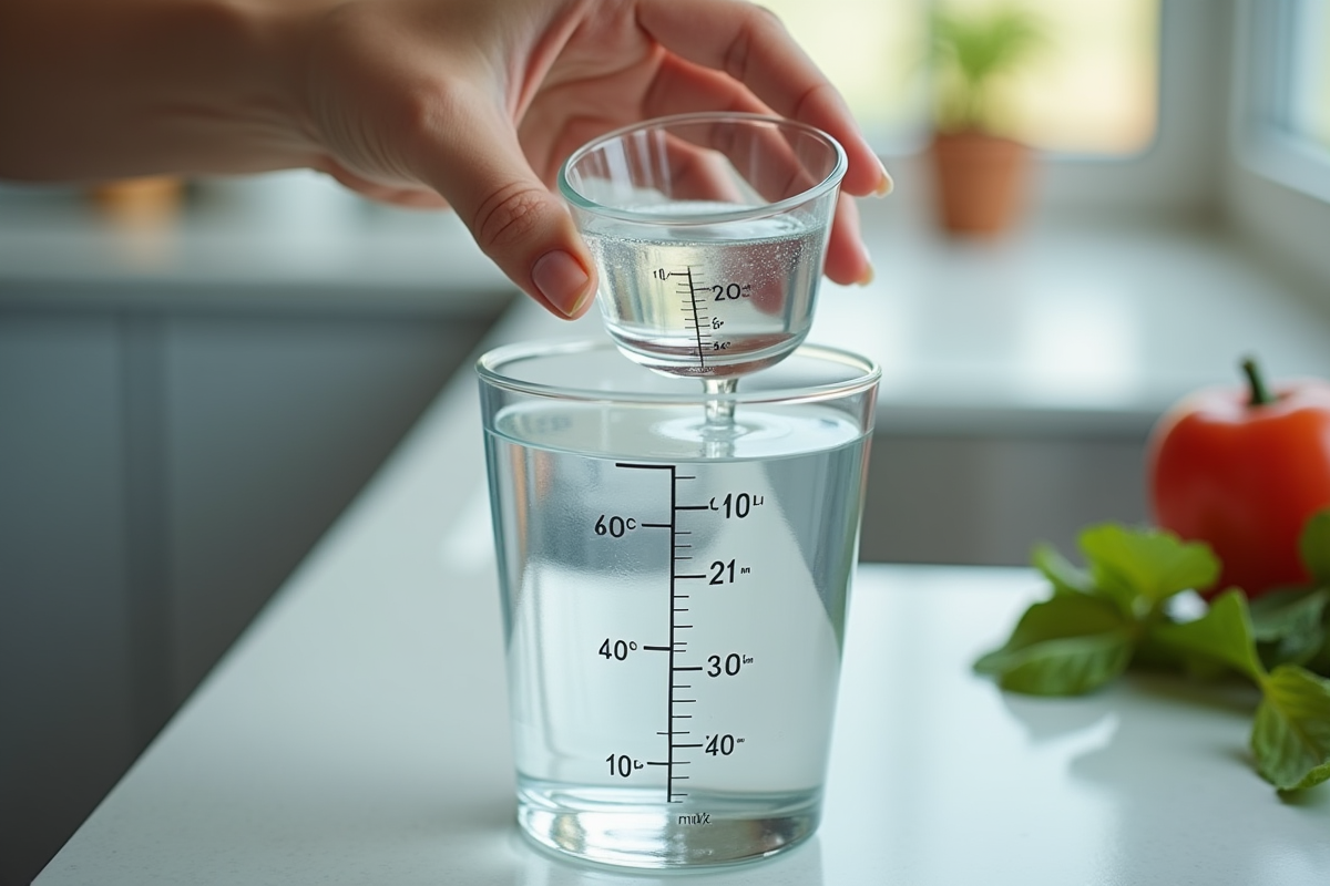 Versement d eau avec graduation en cuisine moderne